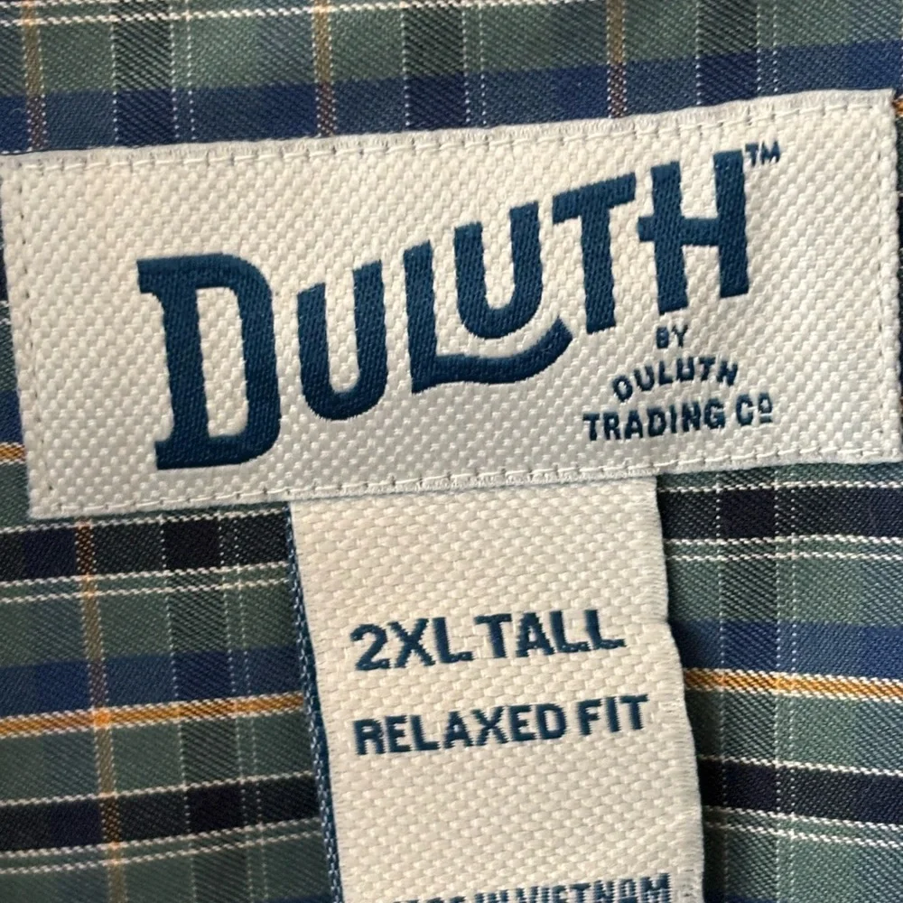 Duluth‎ Trading Co Blue and Green Plaid Button-Down Shirt- 2X Tall